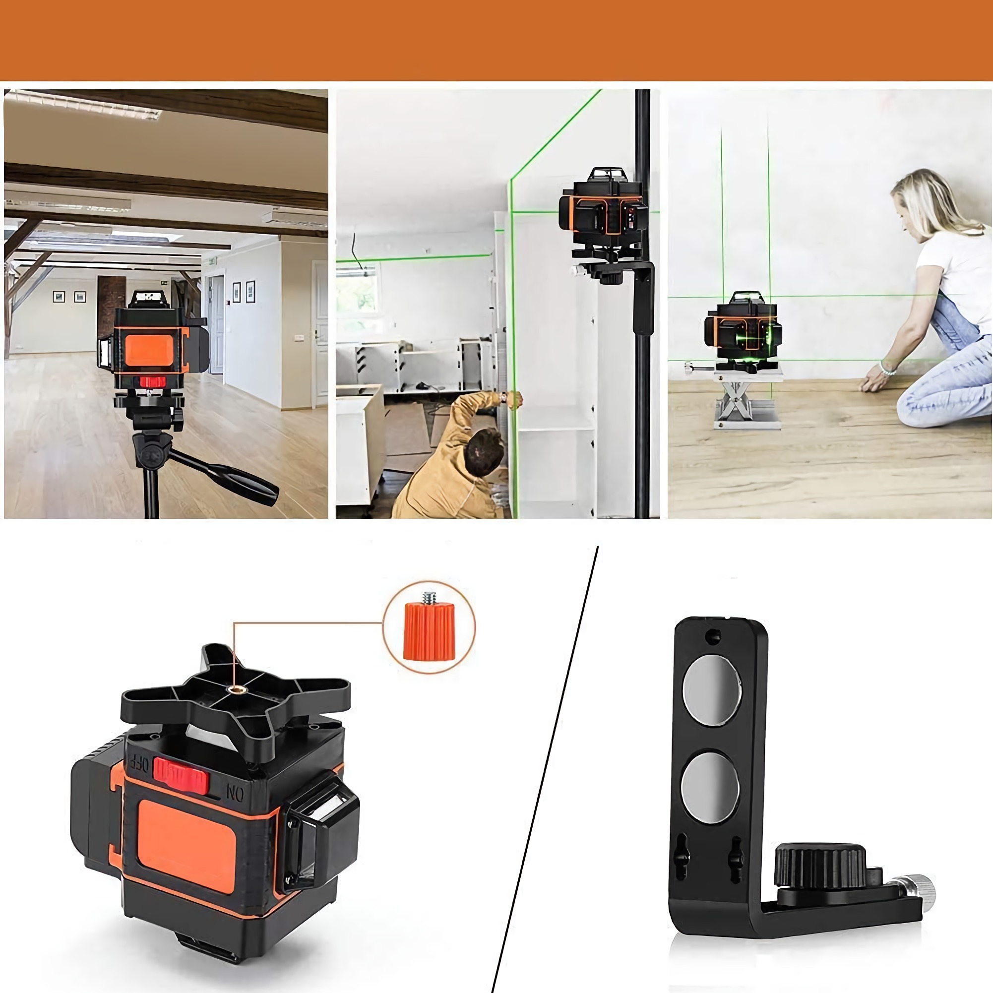 POZIOMICA LASEROWAR 16LINII 4D 360°+ 2*AKU. Kolor lasera zielony