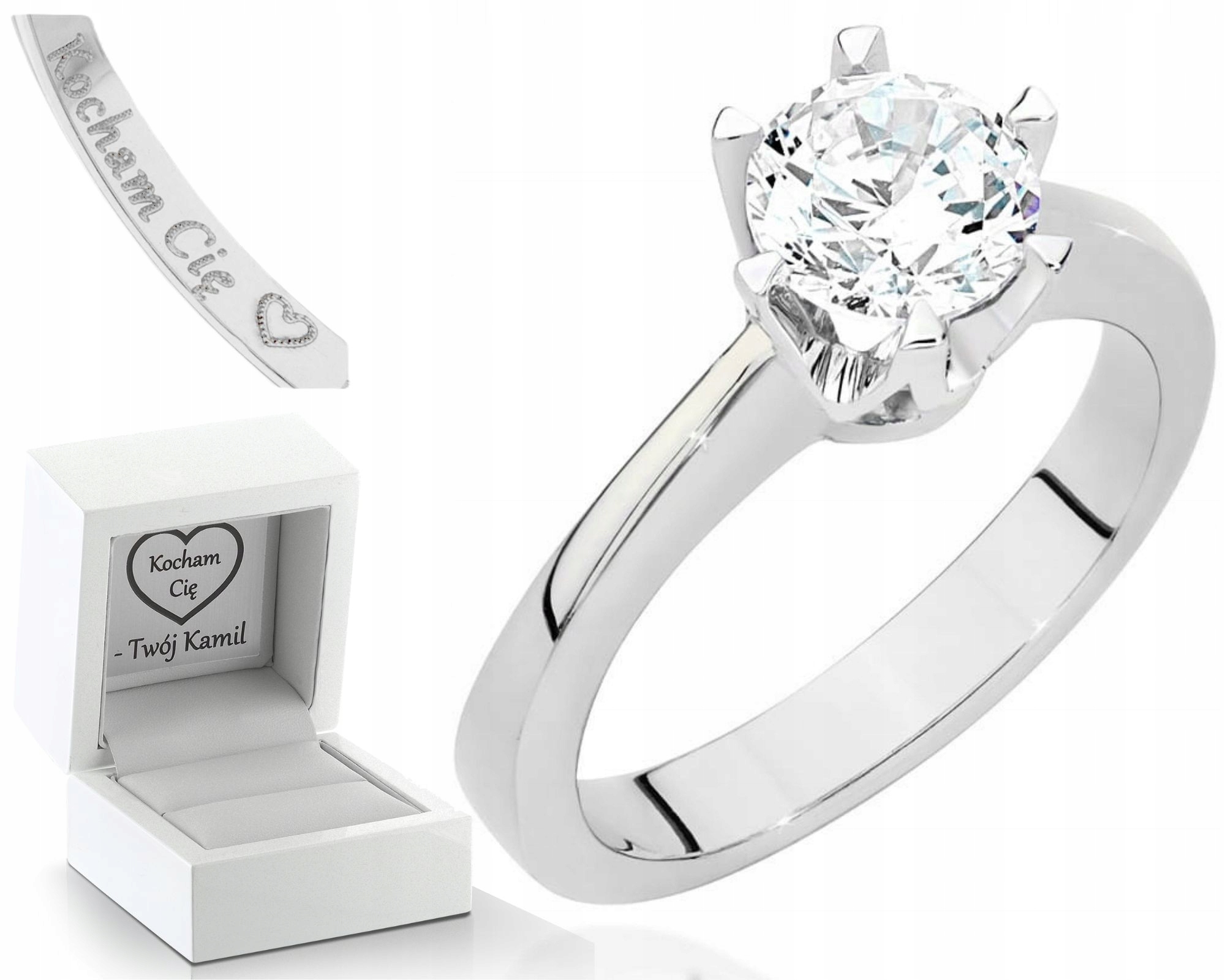 Bílé Zlato prstýnek s diamantem 585 Gravírování