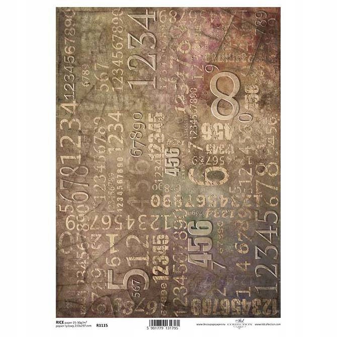 Papier Ryżowy do decoupage A4 R1115 tła cyfry