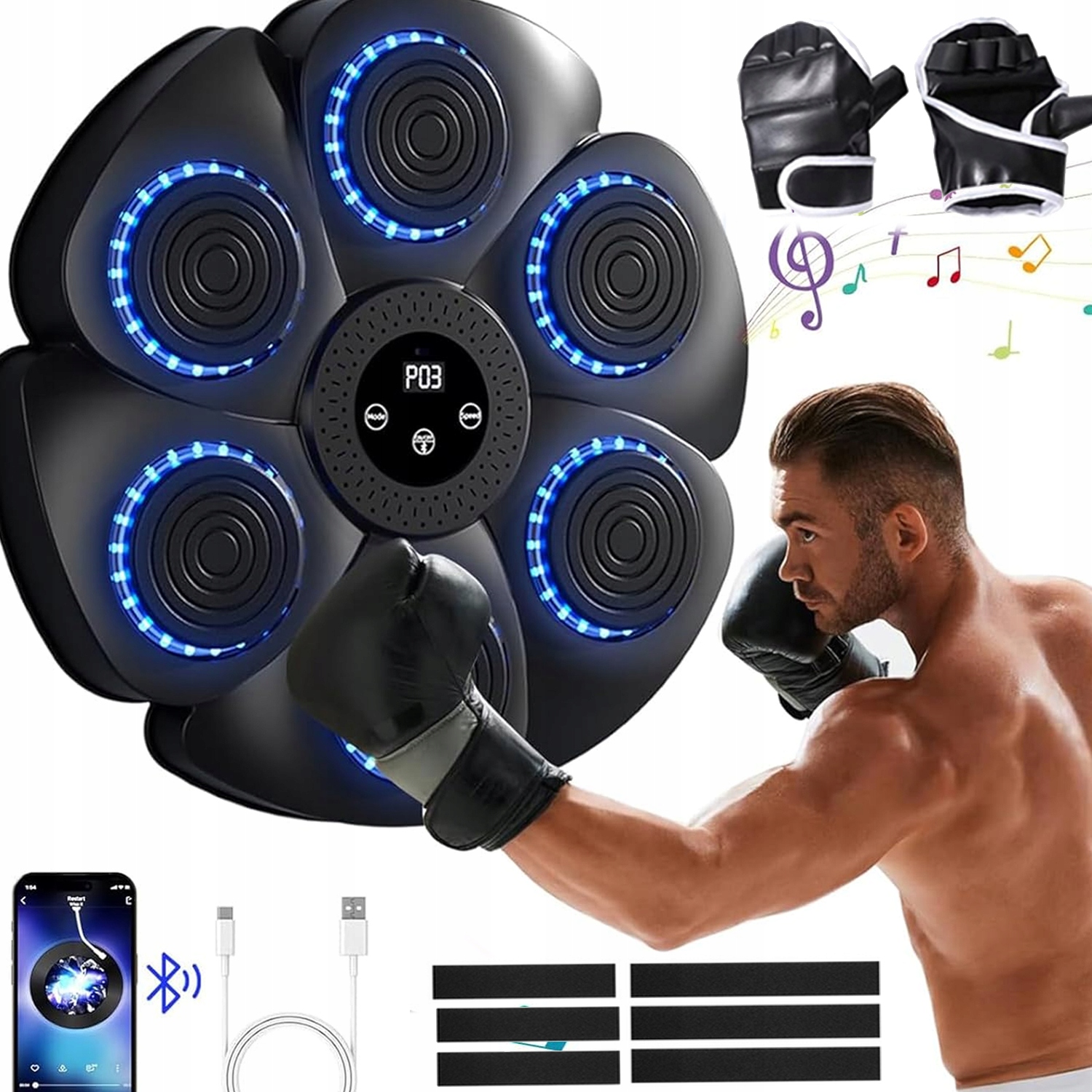 Bluetooth Stroj Na Boxování Hudby, Boxovací Trenažér, 9 Režimů, 18 Rychlostí