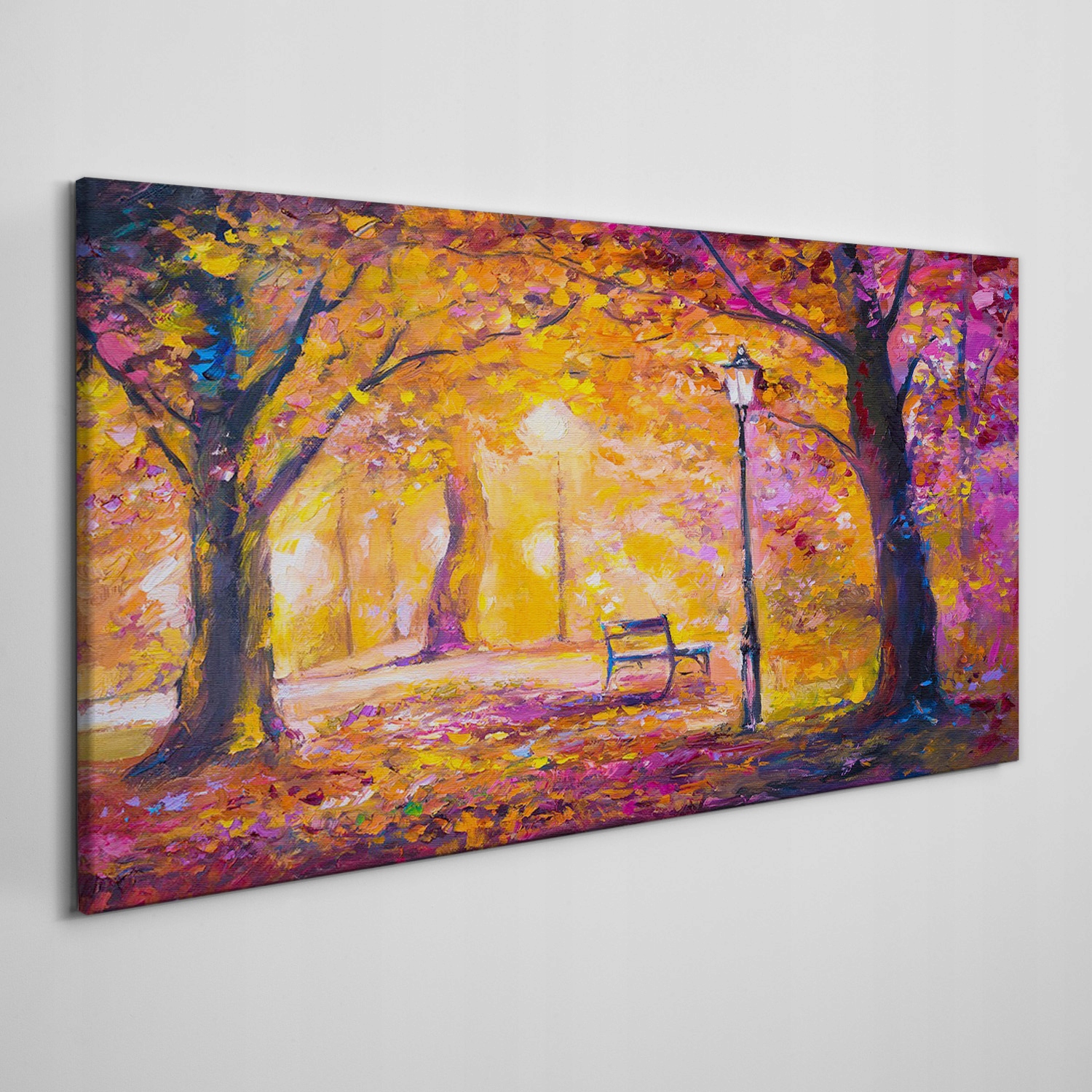 

Obraz płótno Las park drzewa lampa ławka 140x70 cm