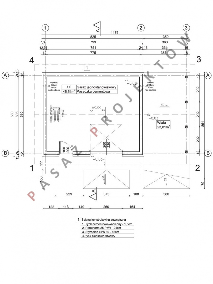 PROJEKT GARAŻU JEDNOSTANOWISKOWEGO Z WIATĄ G204 Kod producenta G204