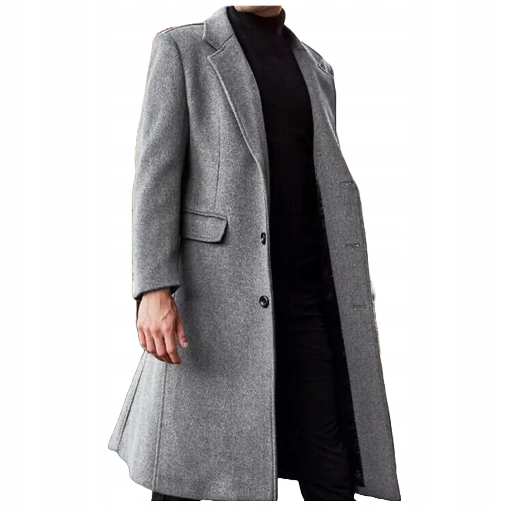 ELEGANCKI DŁUGI MĘSKI PŁASZCZ JESIENNO ZIMOWY