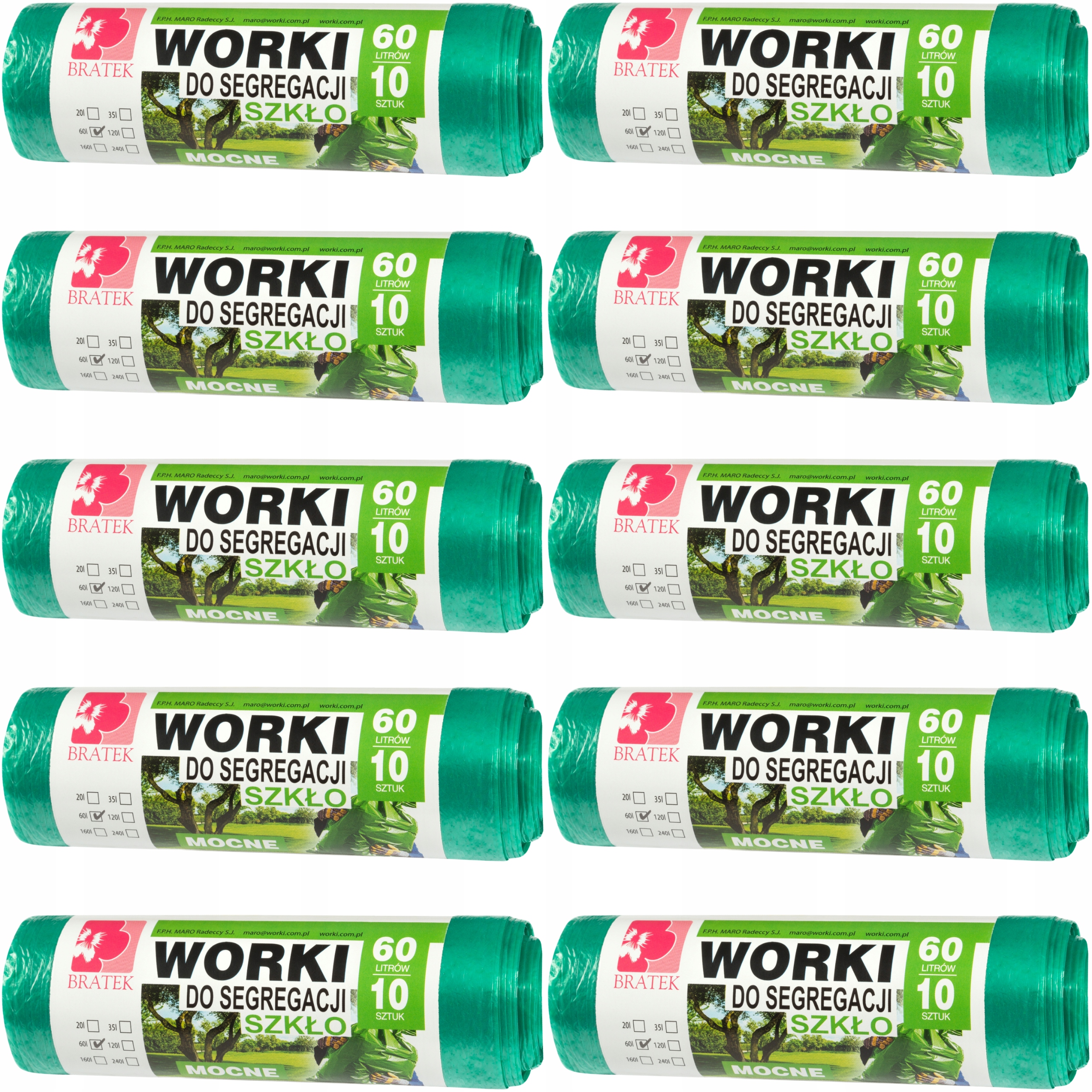 

Worki do Segregacji śmieci odpady Szkło 60L 100szt