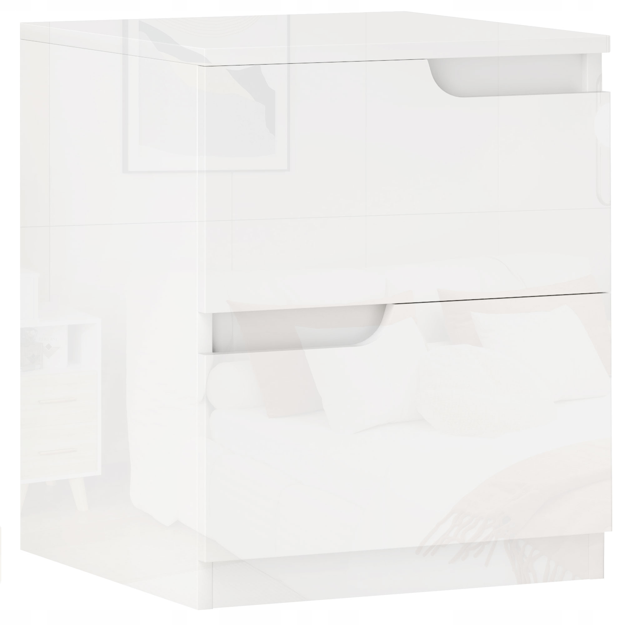 Nočný stolík s 2 zásuvkami, vysoký lesk a elegancia, rozmery 40xx40Gx48W cm