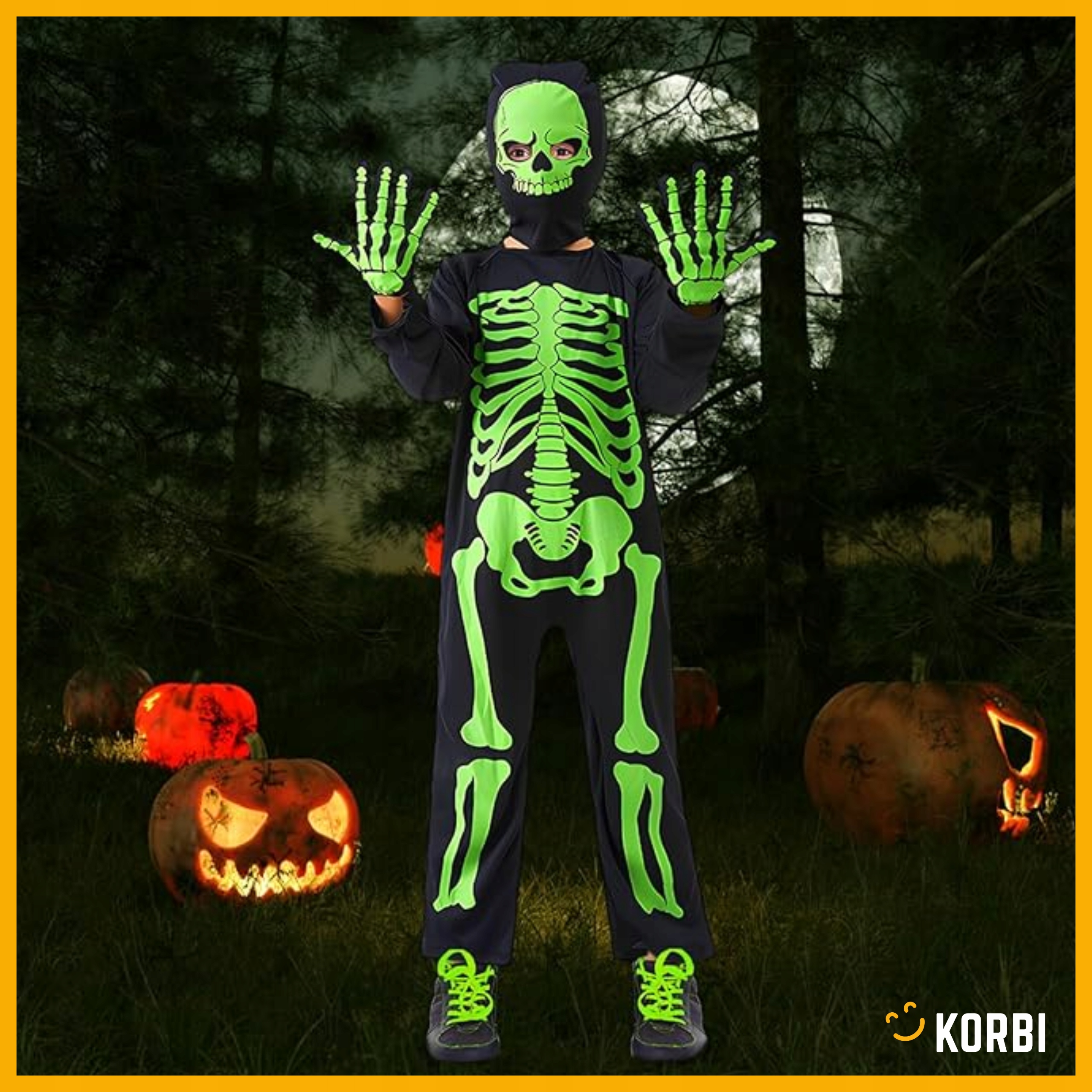 KOSTIUM KOŚCIOTRUPA ŚWIECĄCY W CIEMNOŚCI STRÓJ ZOMBIE HALLOWEEN ROZMIAR M Okazje halloween