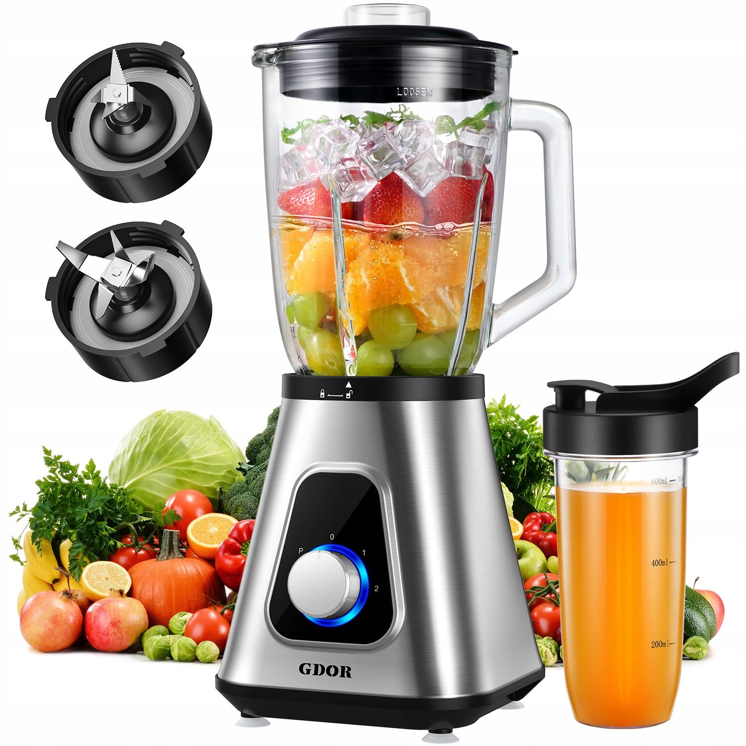 Gdor Blender 1200W Stojací mixér 15 l Kalich 650 ml Cestovní hrnek