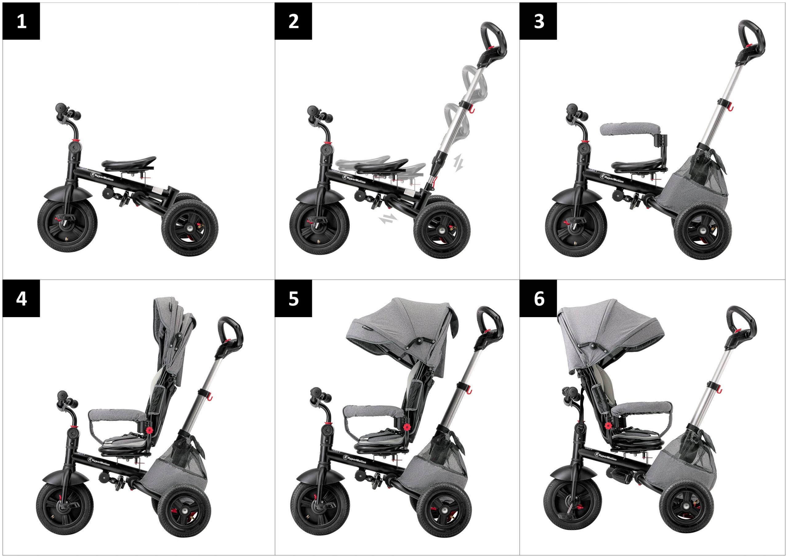 Rowerek Trójkołowy Wózek Obracany Pompowane Koła Folia Przeciwdeszczowa Model VELAR