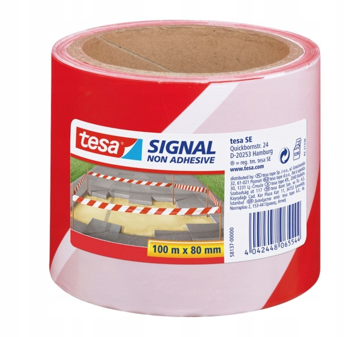 Taśma ostrzegawcza tesa bez kleju biało czerwona