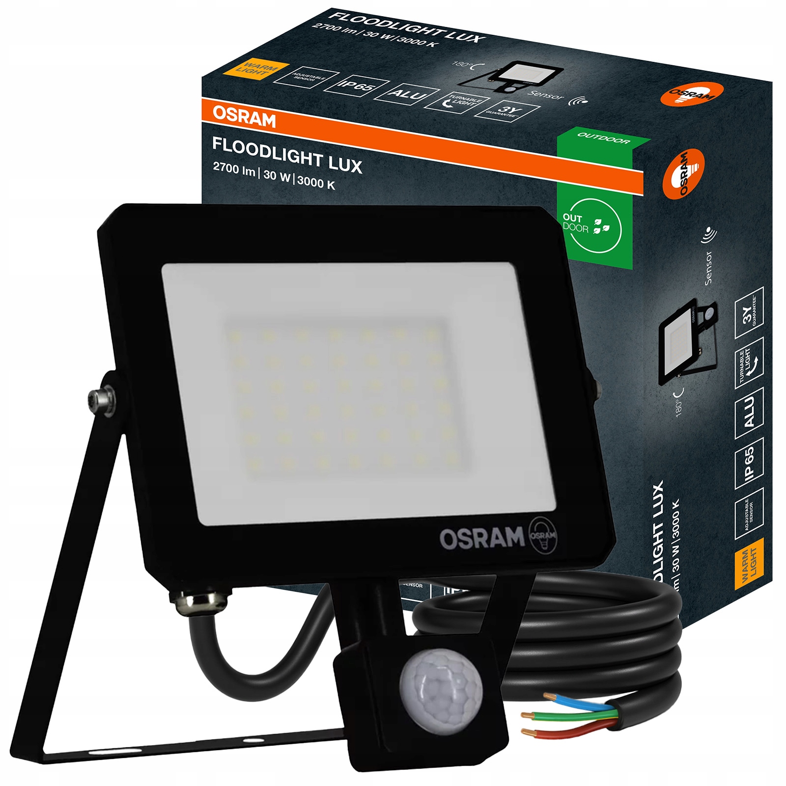 Led reflektor Halogen Reflektor 30W 3000K 2700lm IP65 Snímač pohybu Osram