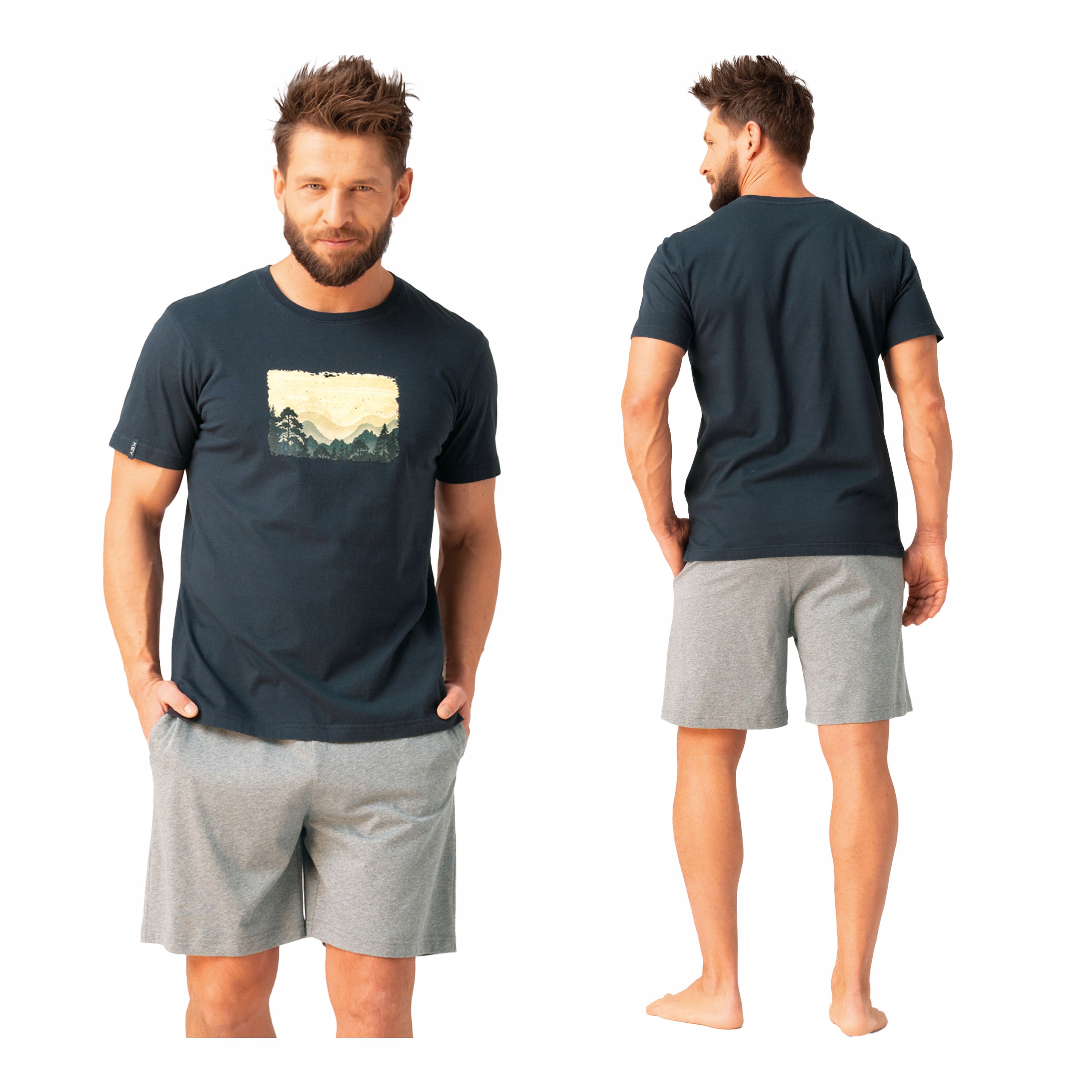 Pánské bavlněné pyžamo s krátkým rukávem XL, krátké kraťasy Key, krátké