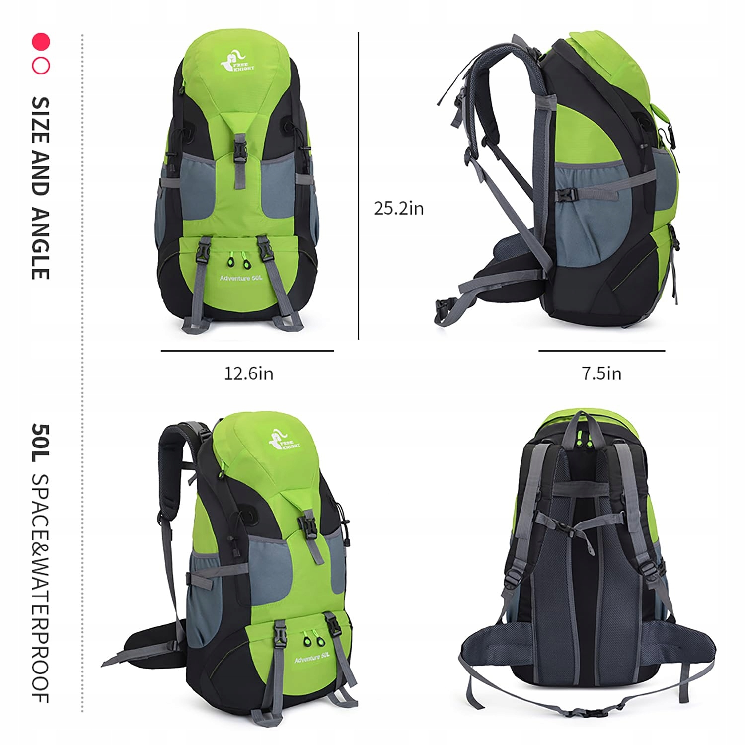 BSEASH 50L Lekki Wodoodporny Plecak Turystyczny Outdoor Zielony — miniatura 2