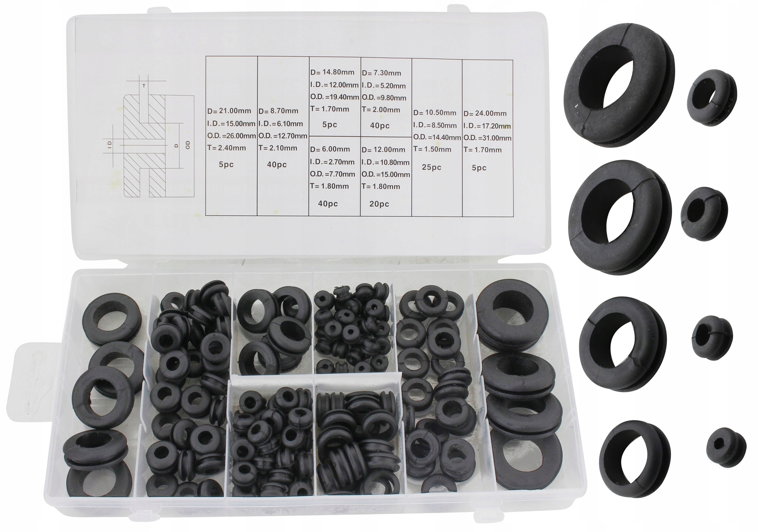 

Przelotki Gumowe Zestaw Przelotek 180 Szt MIX