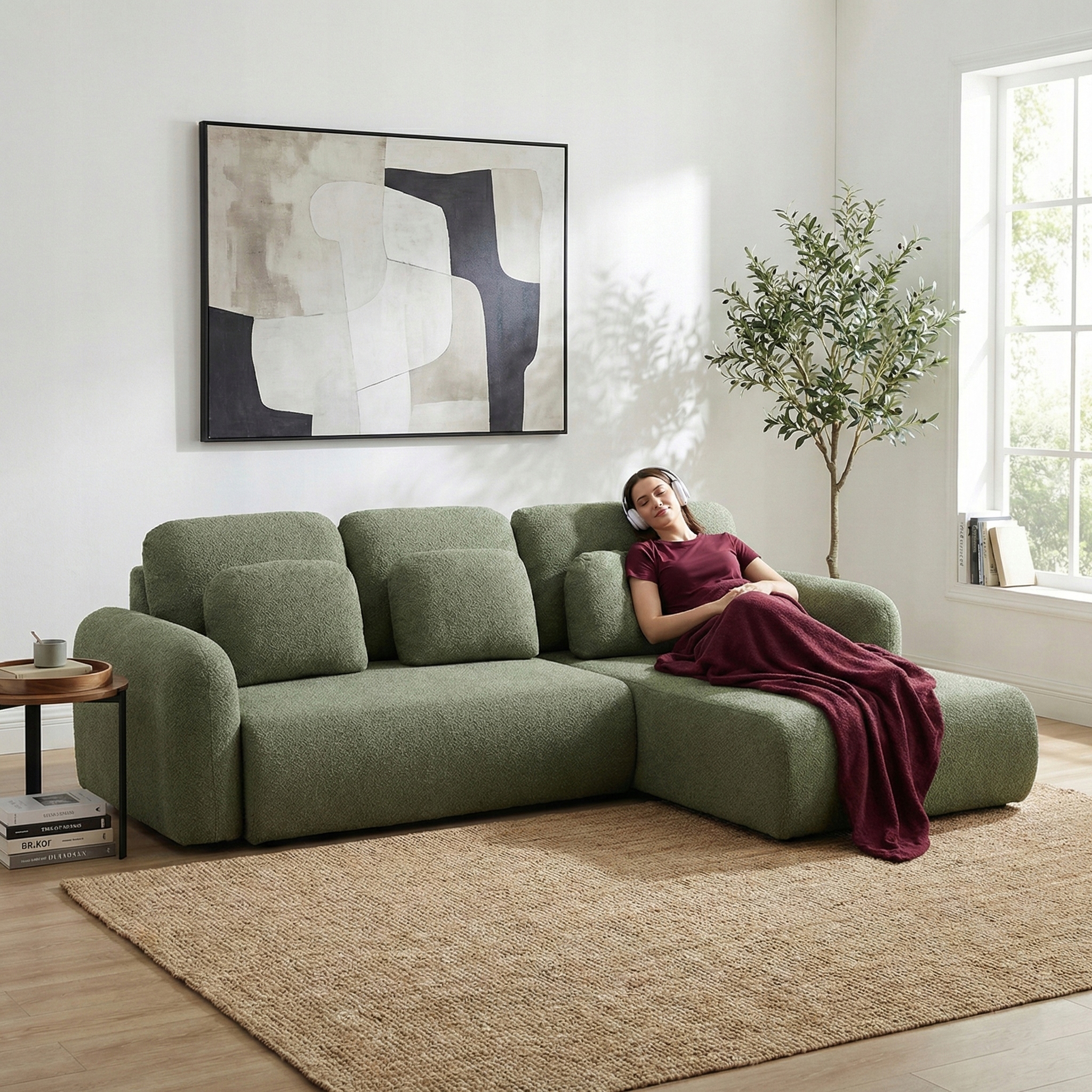 Rohová Sedací Souprava s funkcí spaní Rozkládací Rohová Sedačka Rohová pohovka Limetková Nest