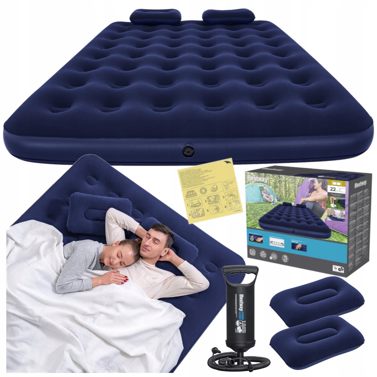 Matrace pro spaní Dvoulůžková 203x152 cm 2x Polštář Sada s pumpičkou