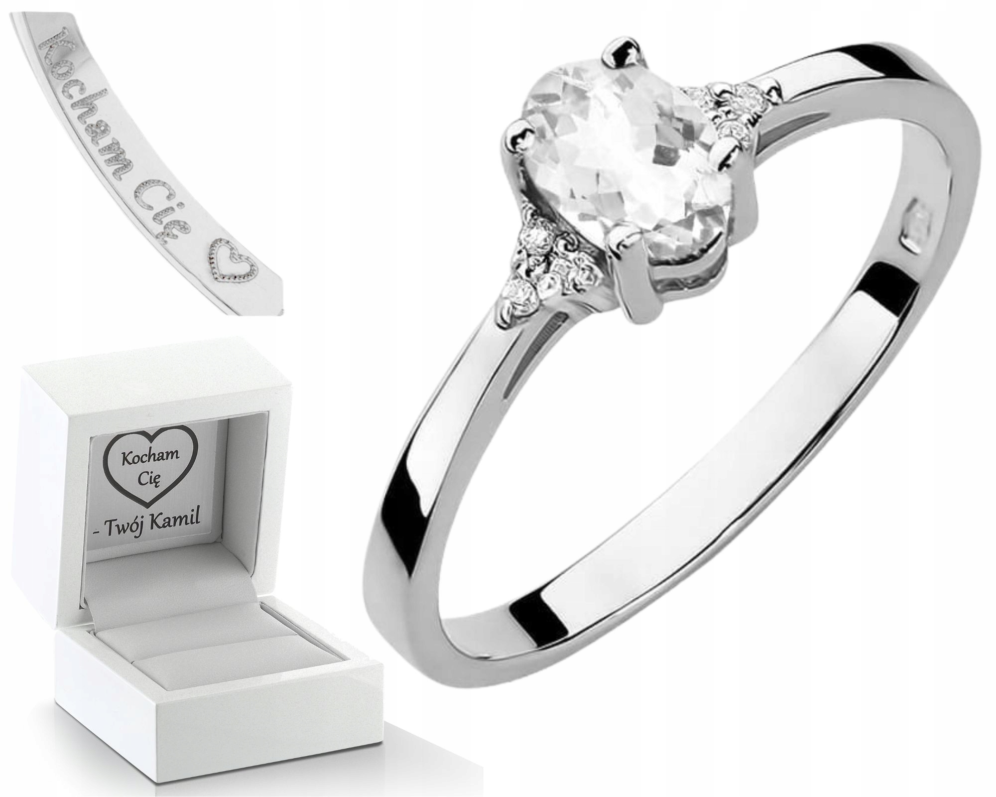 Bílý Zlatý Prstýnek S Bílým Safírem A Diamanty Zlato 585 Jako Dárek