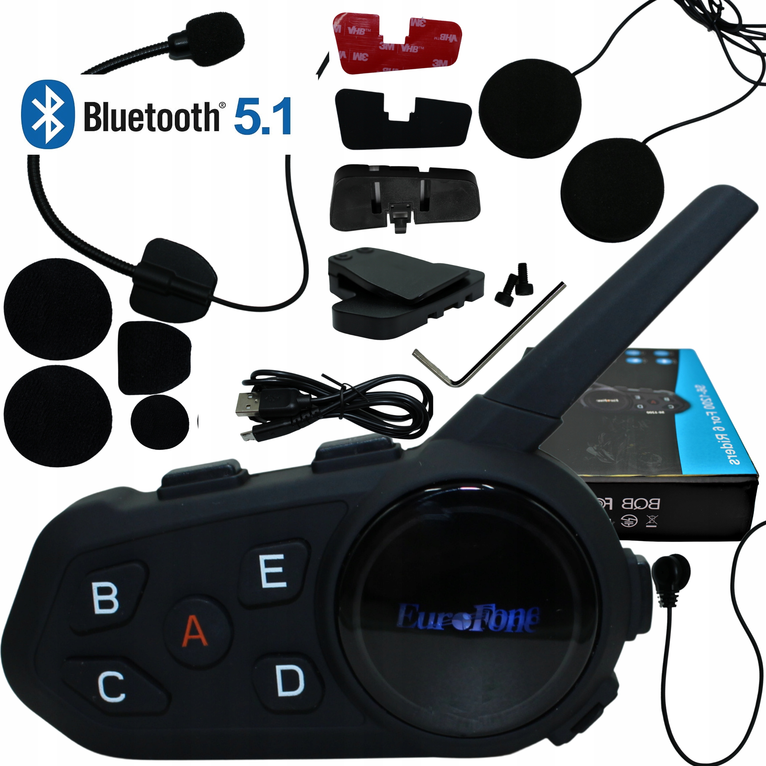 2 x мотоциклетний домофон EUROFONE S6 1200m 6 Pol