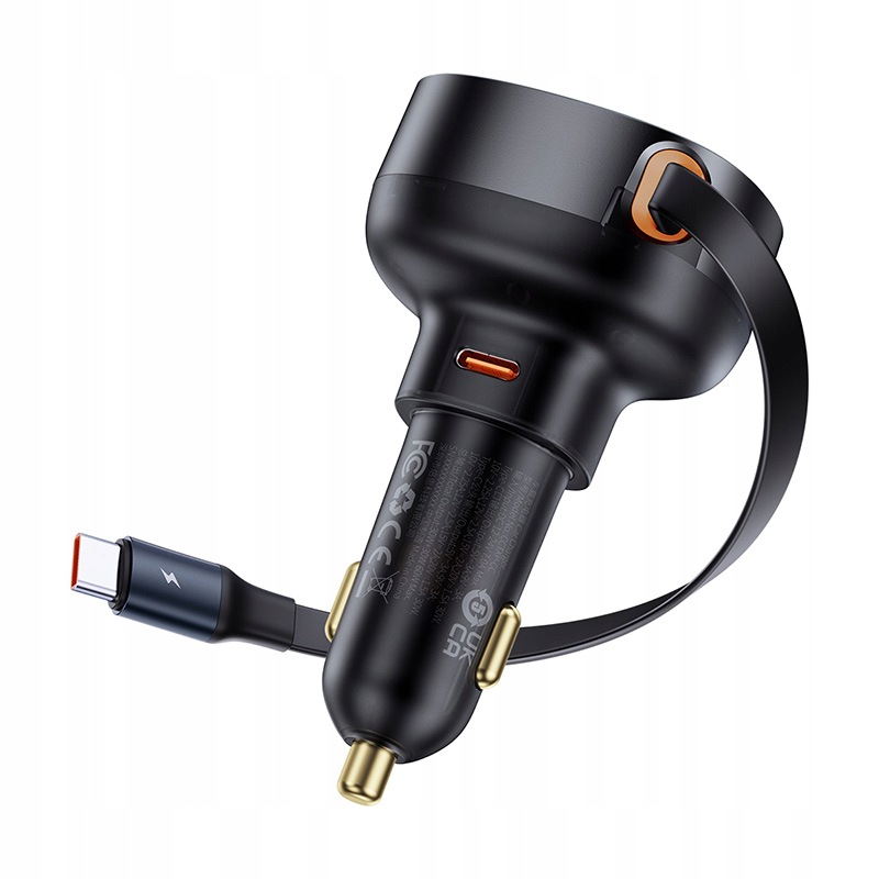 automobilová Enjoyment Pro s navíjecím kabelem Usb-c 60W, černá