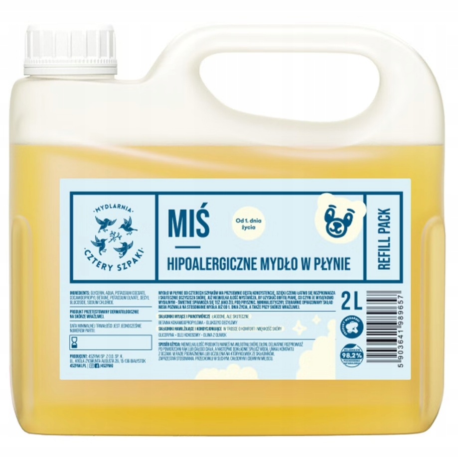 4 Szpaki Refill Hipoalergiczne Mydło w płynie Miś do skóry wrażliwej