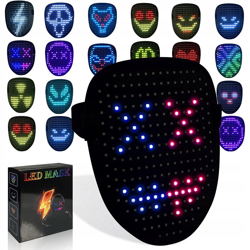 Led Maska Na Halloween, Svítící Maska Se Senzorem Gest, Měnící Obličej