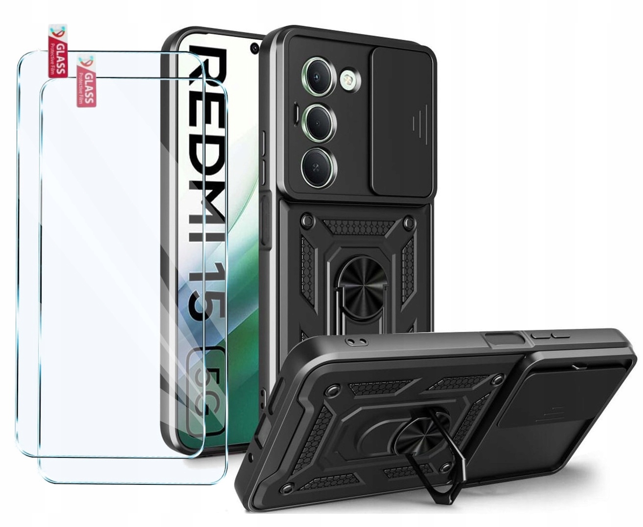 Etui Pancerne Camshield Ring Case Do Xiaomi Redmi 15 4G 5G +2x Szkło Hart