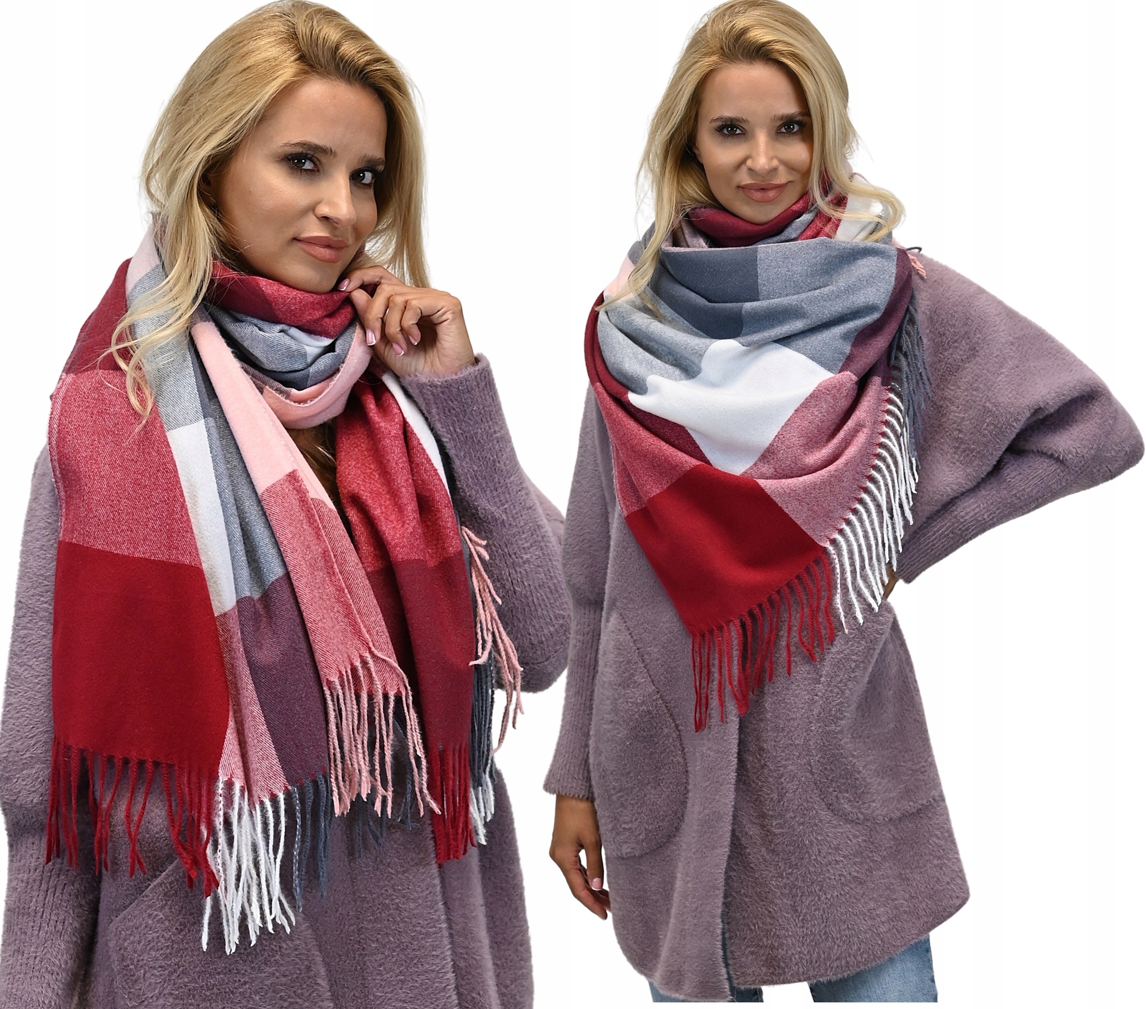 

Kolorowy Damski Szal Krata Chusta frędzle wz10