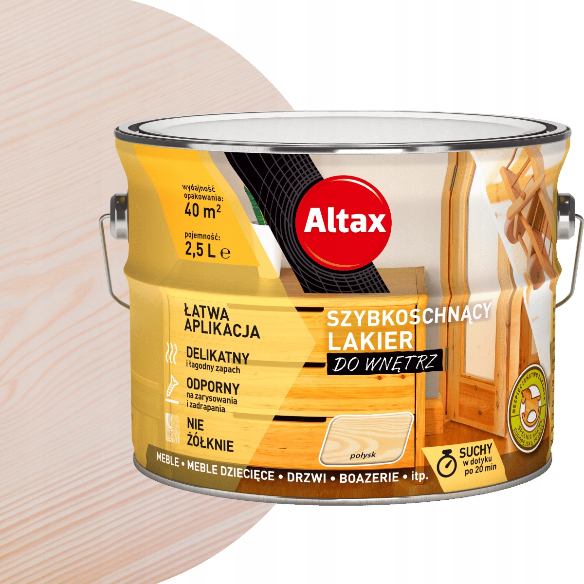 Altax Lakier Do Wnętrz Mebli Boazerii 2,5L Bezbarwny Połysk