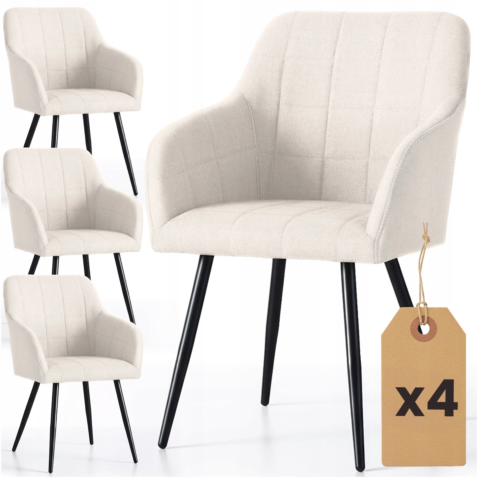 4x Krzesło tapicerowane tkanina lumos do salonu Luxano Kremowe Czarne
