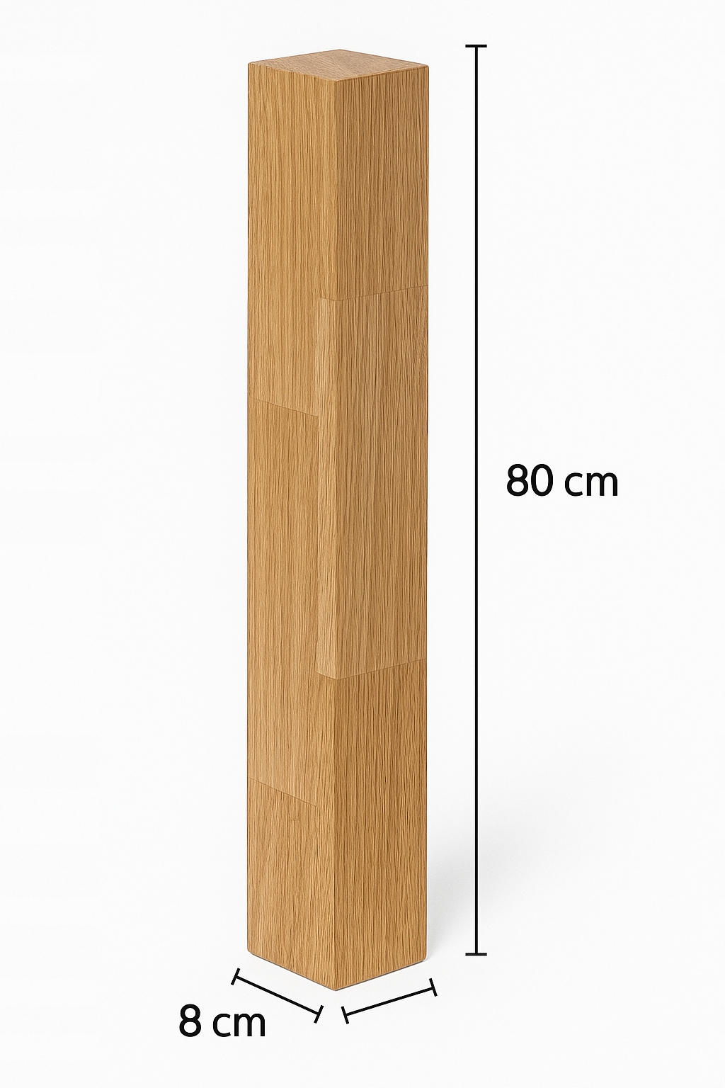 Sada drevených nôh 4 ks dubové 80 cm 8x8 cm – na stôl, lavicu, nábytok
