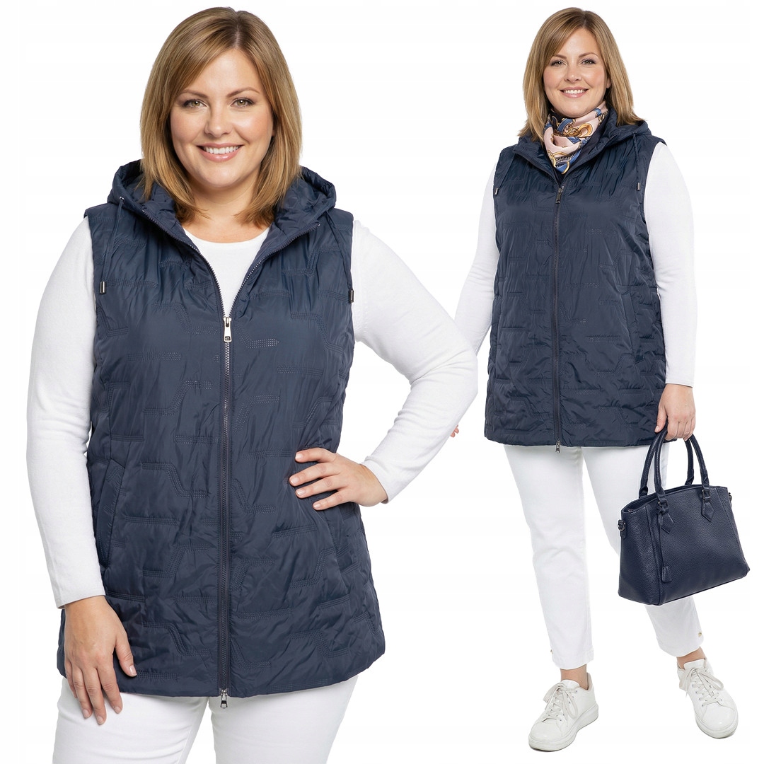 Tmavě modrá reliéfní vesta s vzorem plus size velikost 56