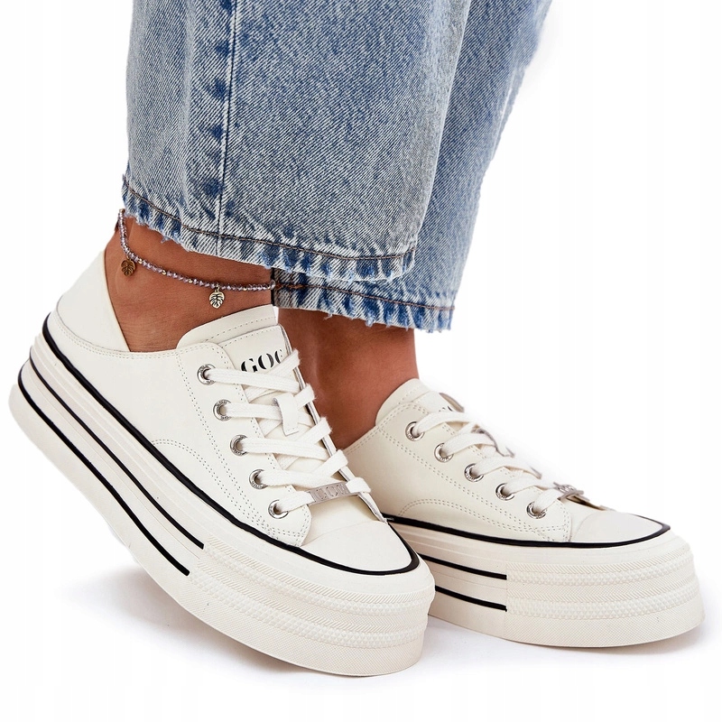 Dámské Tenisky Z Přírodní Kůže Platforma Goe RR2N4106 Bílé 39