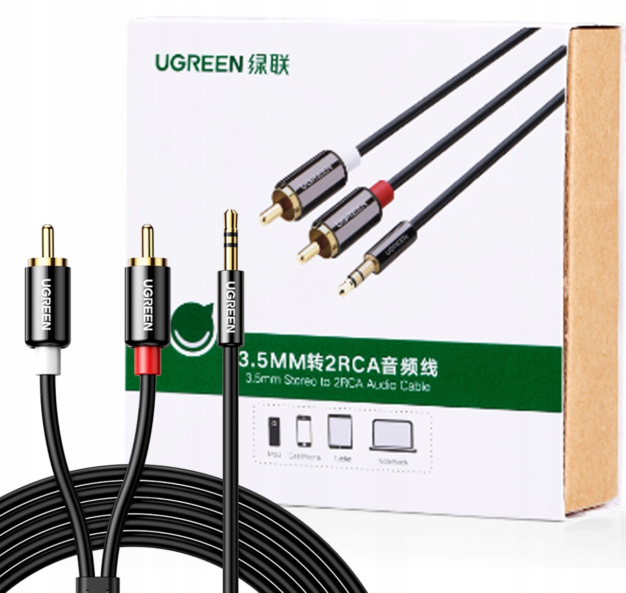 UGREEN KABEL PRZEWÓD analogowe złącze AUDIO 3,5 mm MINI JACK 2 RCA 1,5 m Sklep, Opinie, Cena w