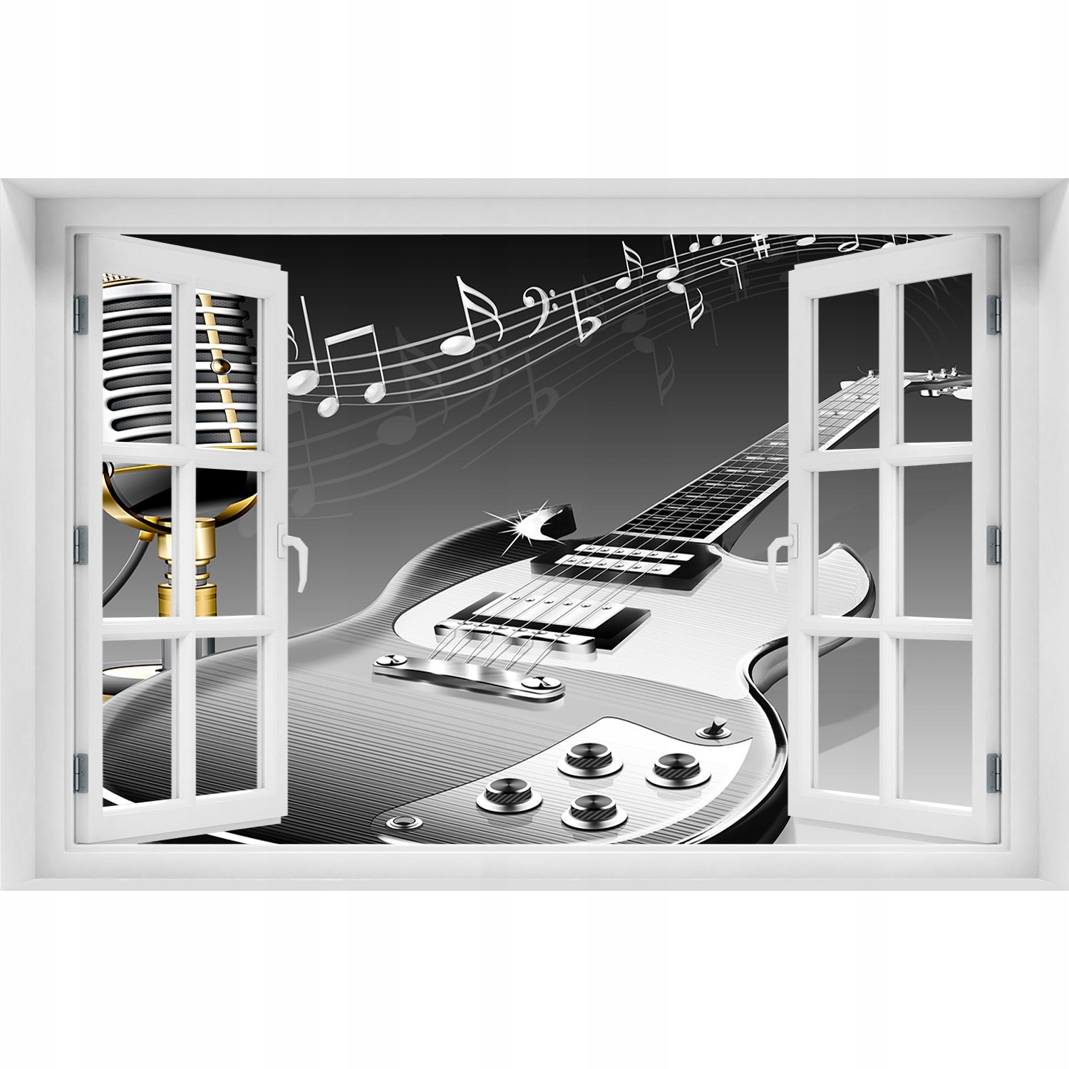 

Fotoobraz Naklejka 3D Okno Gitara i mikrofon 90x60