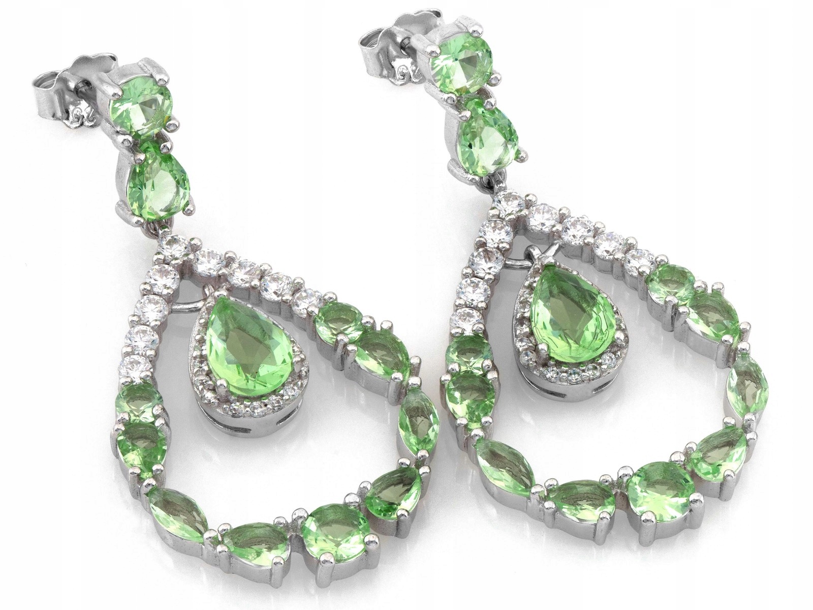 Stříbrné náušnice 925 velké závěsné se zelenými zirkony 7.79 g jako dárek