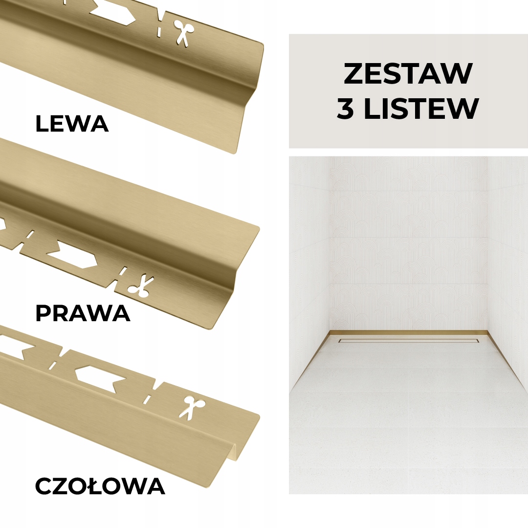 Sada lišt pro nástěnný odtok Vogi čelní nástěnná, zlatá 120