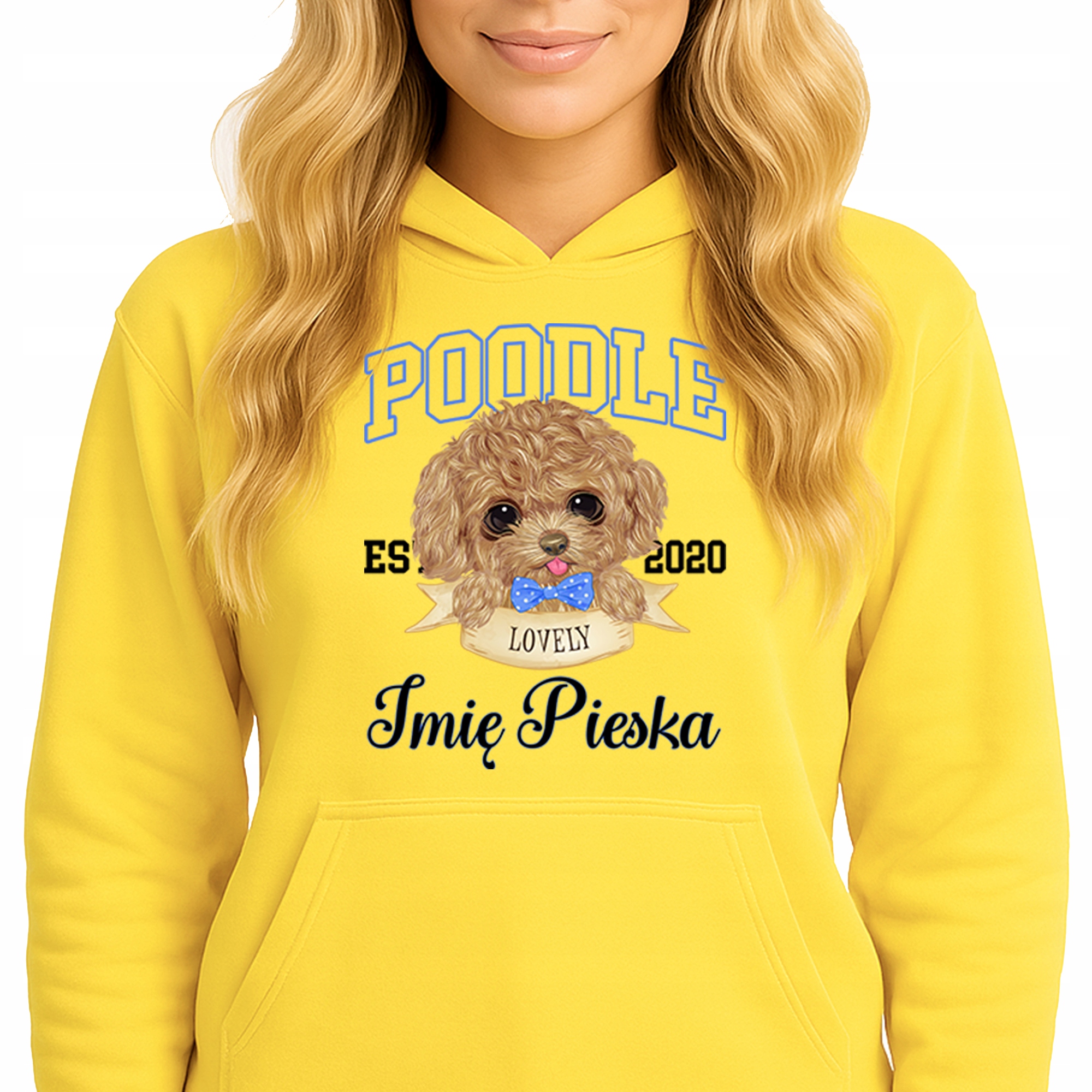 Mikina S Kapucí Žlutá Bavlněná mikina Módní Poodle Jméno Pejska Vel M