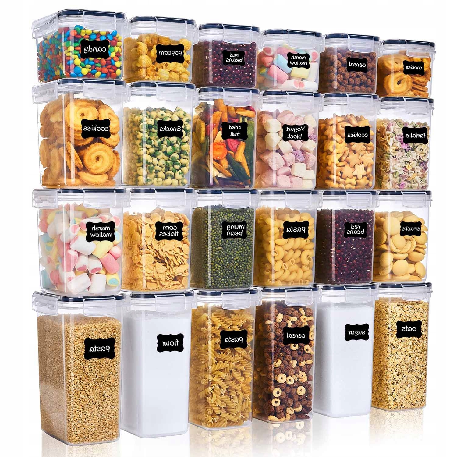 Hermetické Plastové Nádoby Na Suché Potraviny Sada 24KS 24 Štítků