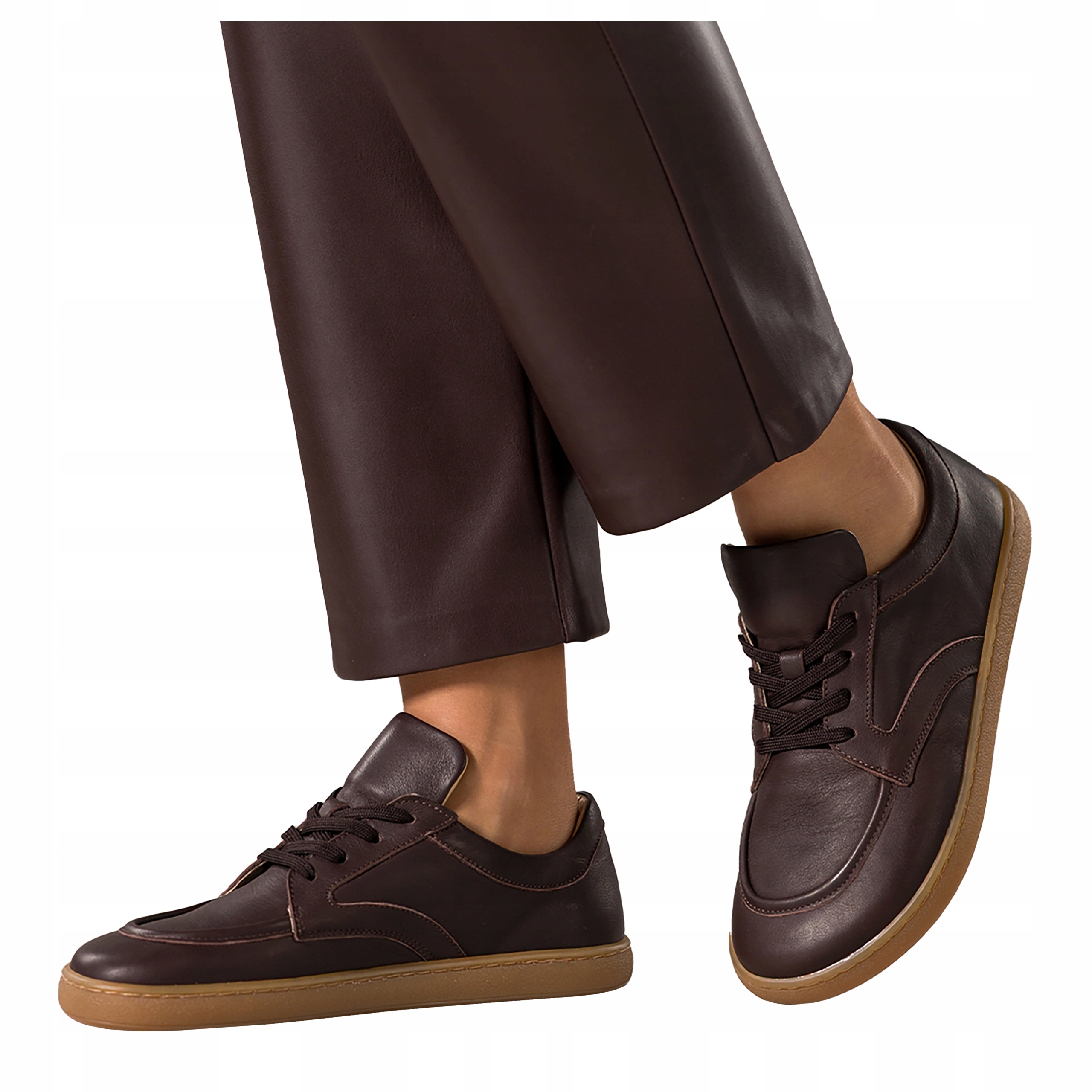 Polobotky Barefoot Čokoládové Kožené Dámské Elastické Šněrovací vel. 39