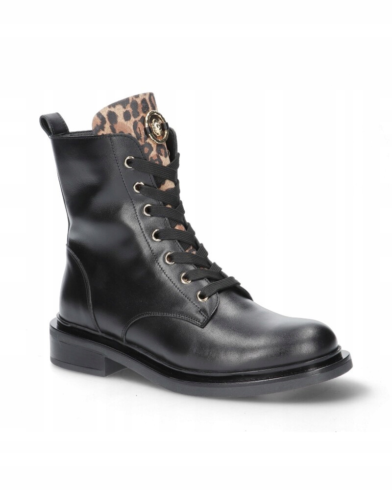 černé boty kotníkové boty dámské workery s panterkou lico Karino 37
