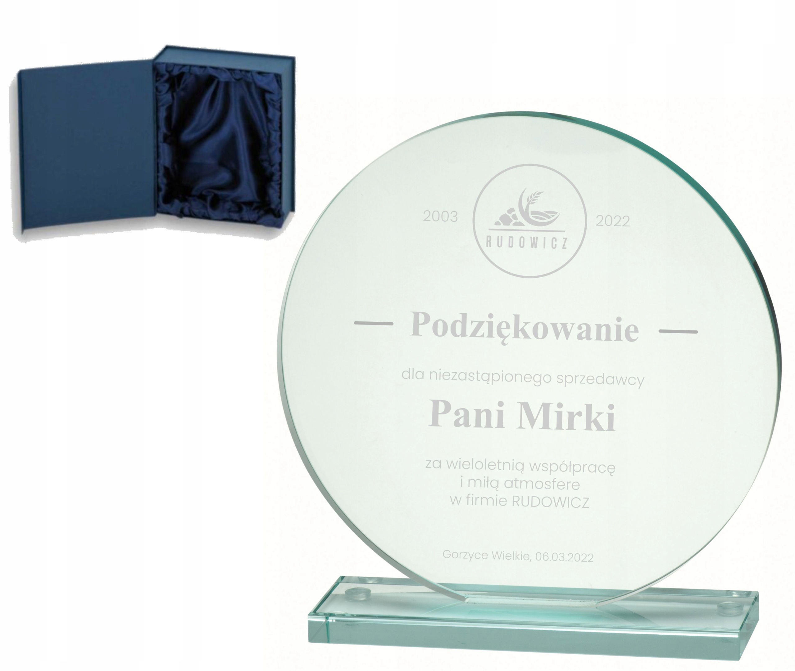 Skleněná soška 15 cm V Pouzdru Poděkování popis