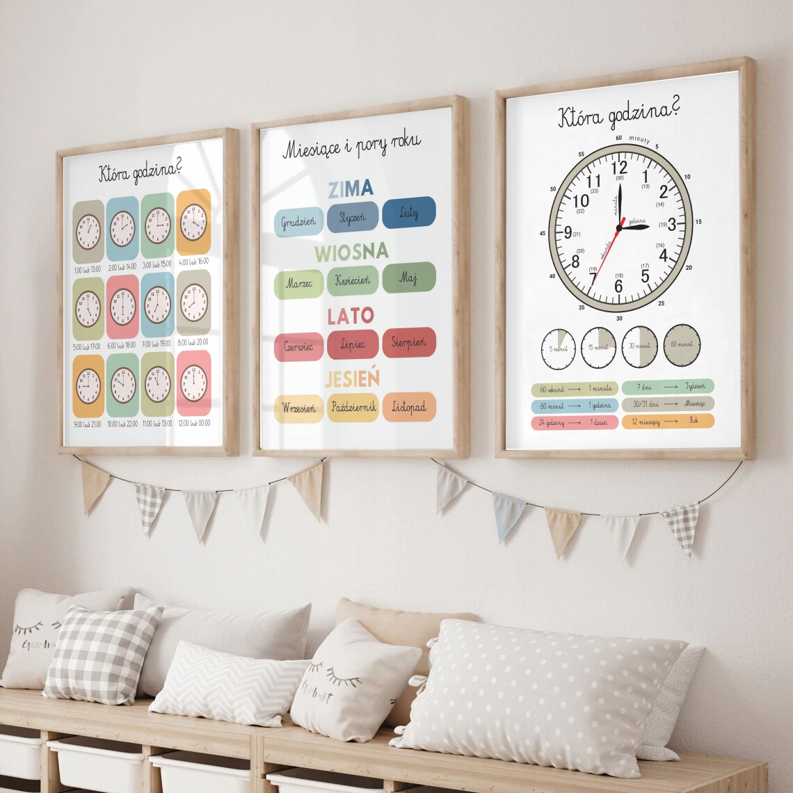 PLAKAT EDUKACYJNY FOTO OBRAZ ZEGAR GODZINY 30x40 SZKOŁA MONTESSORI 40x30 Stan opakowania oryginalne