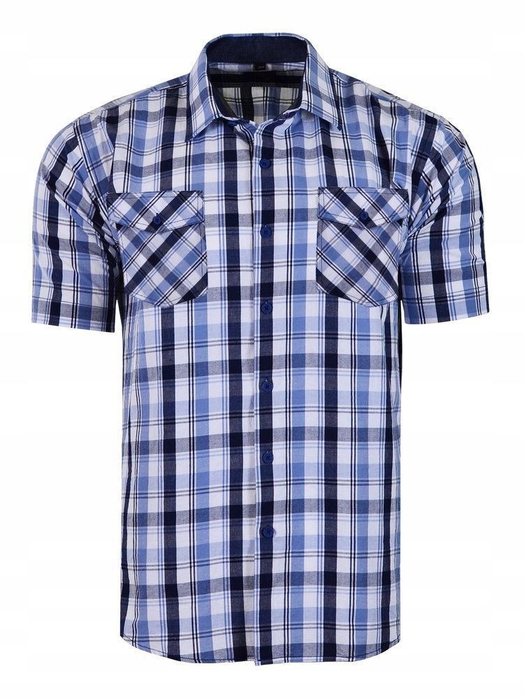 

48/49 Koszula Kratka Niebieska Krótki Duża