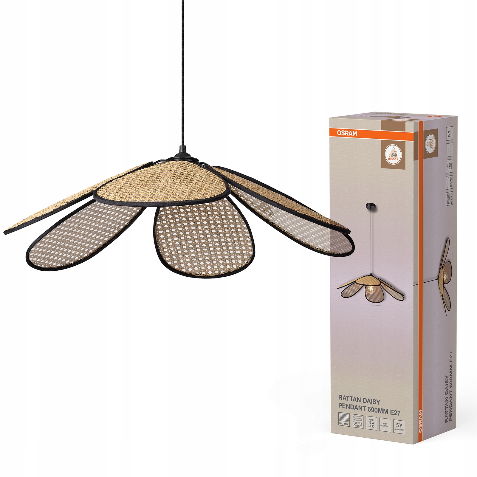 Závěsné Stropní Svítidlo Dekorativní závěs E27 Decor Rattan Daisy Pedant Osram