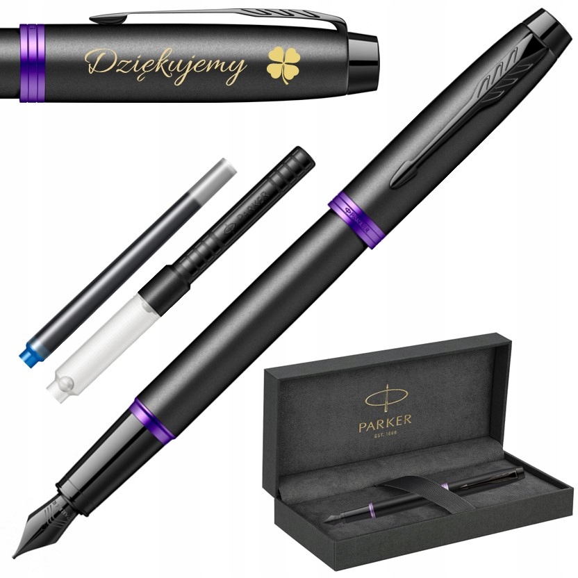 Pióro Wieczne Parker IM Czarne Ring Grawer Etui Premium Tłoczek