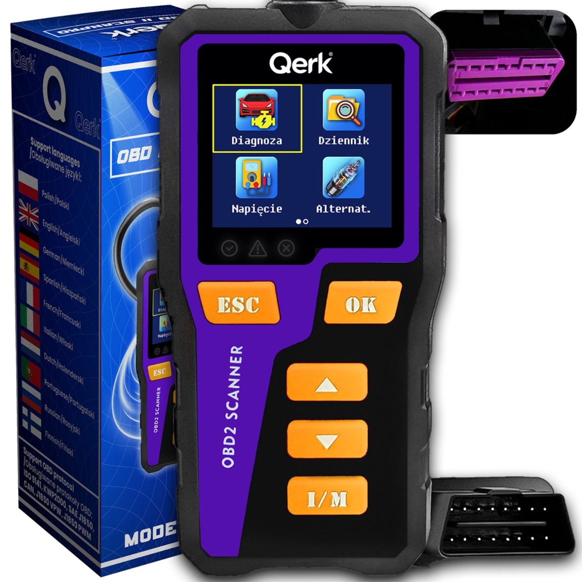 Interfejs diagnostyczny do samochodu OBD2 PL menu kolorowy ekran QERK T51