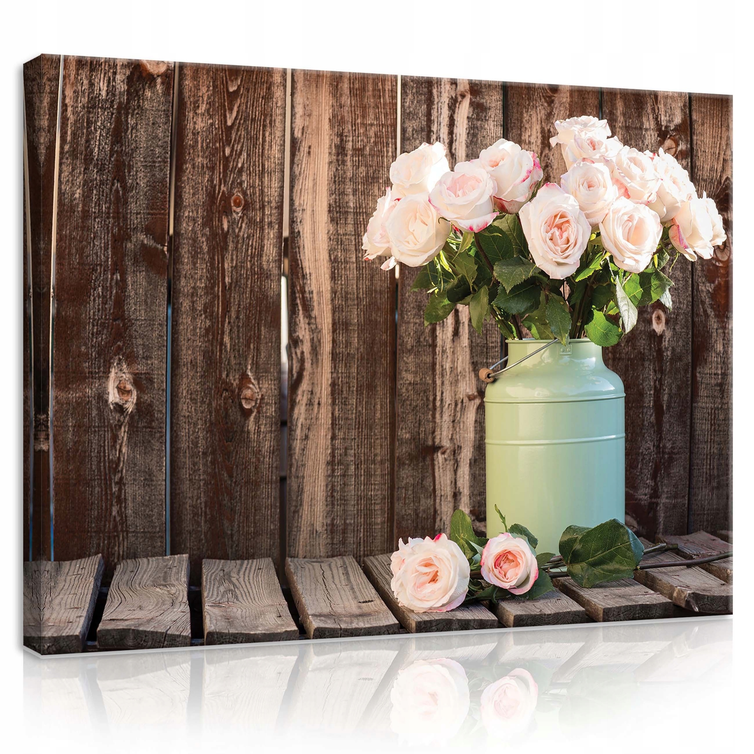 Obraz 100x75 Květiny růže kytice džbán vintage dřevo stěna klid