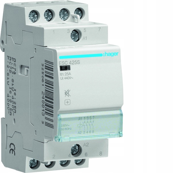 

Hager Stycznik cichy 230VAC 4NO 25A Ac ESC425S