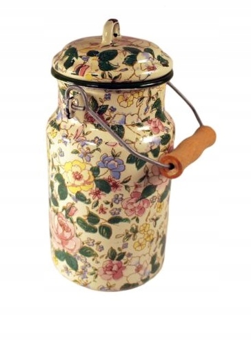 Kanka bańka na mleko retro 2 L emaliowana kwiaty