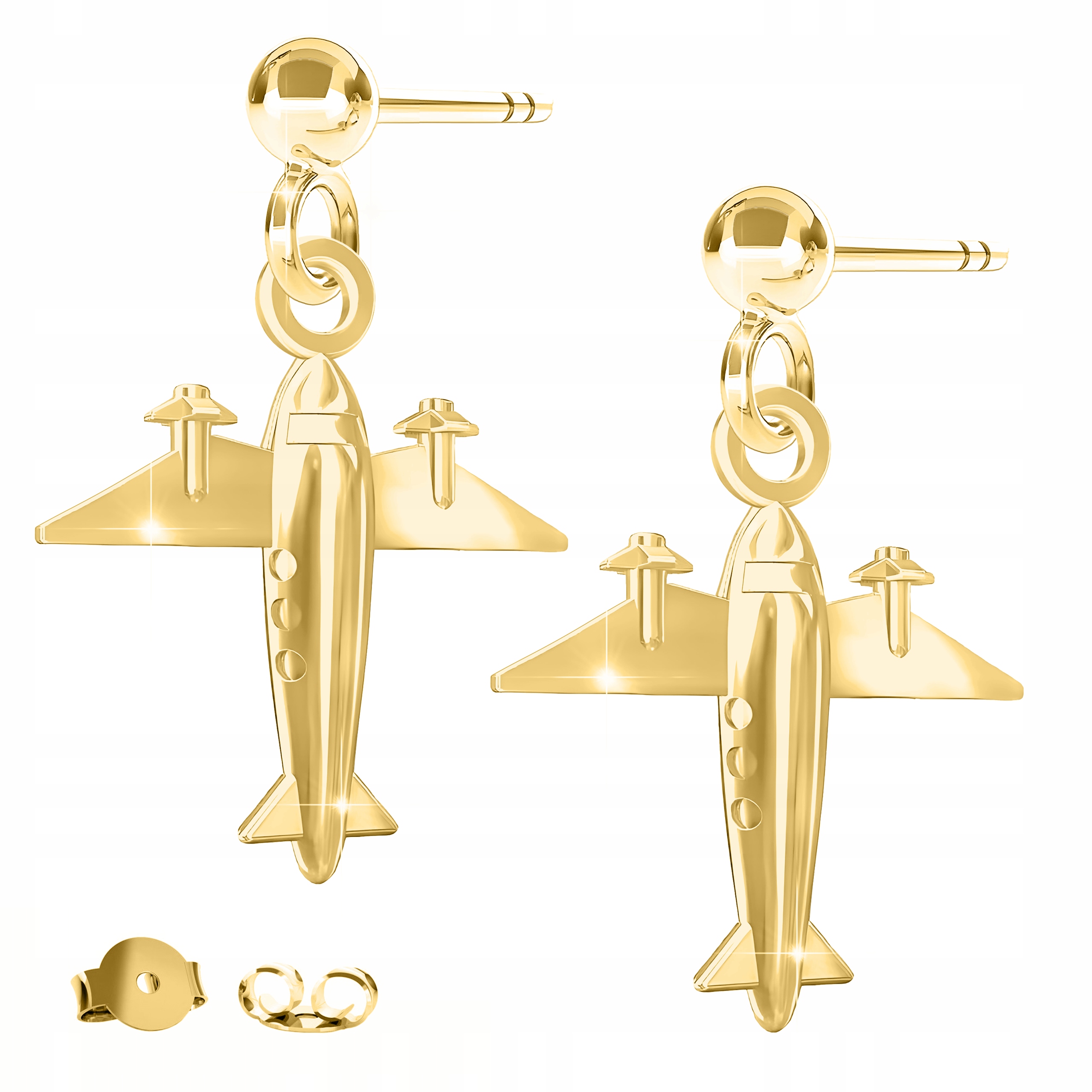 Zlaté Náušnice Puzetky 925 Dlouhé Visací Letadla Cestování Letecké Letouny