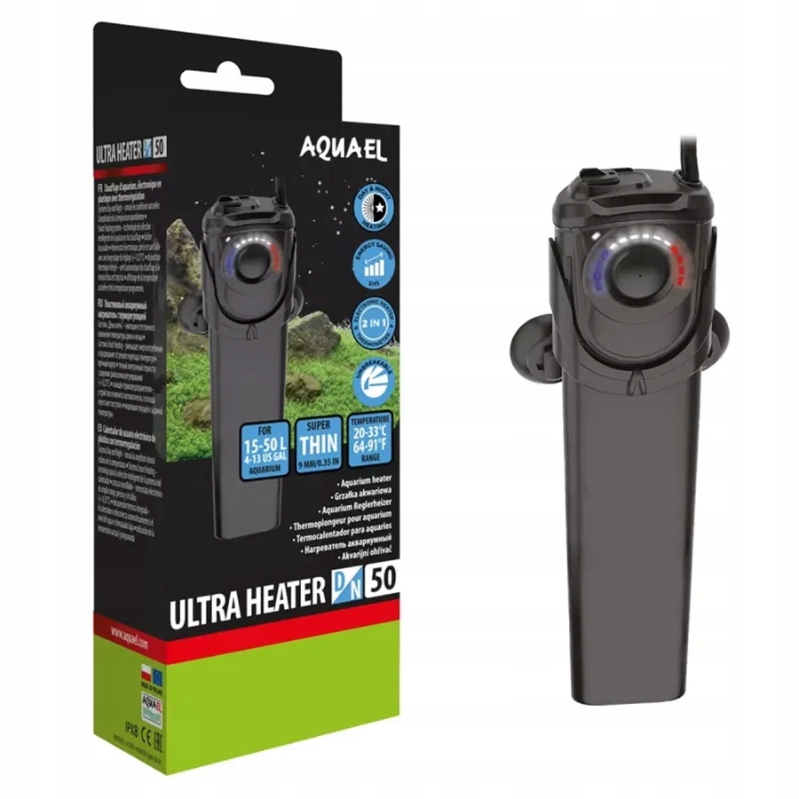 Aquael Ultra Ohřívač 50W Nerozbitný Ohřívač Pro Akvárium 15-50 L 2 Režimy Provozu